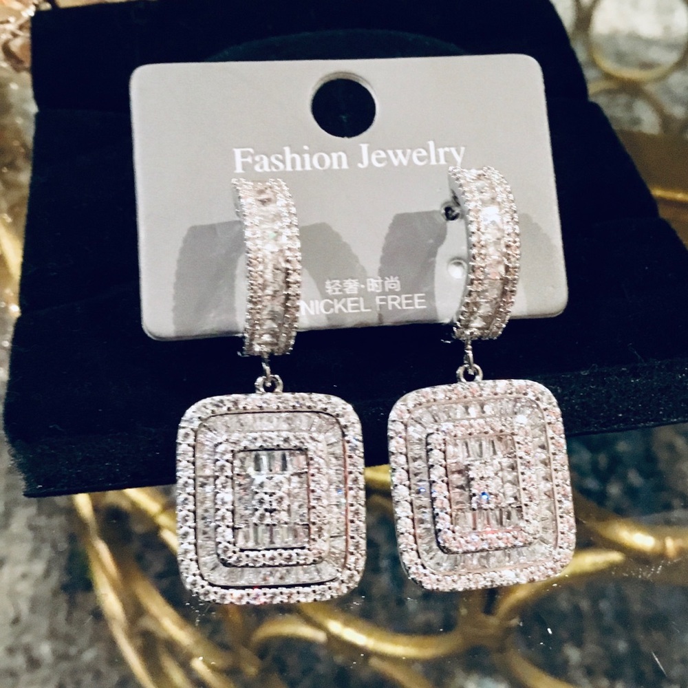 Luxury Statement Silver Diamond Simulation Hoops … - image 3